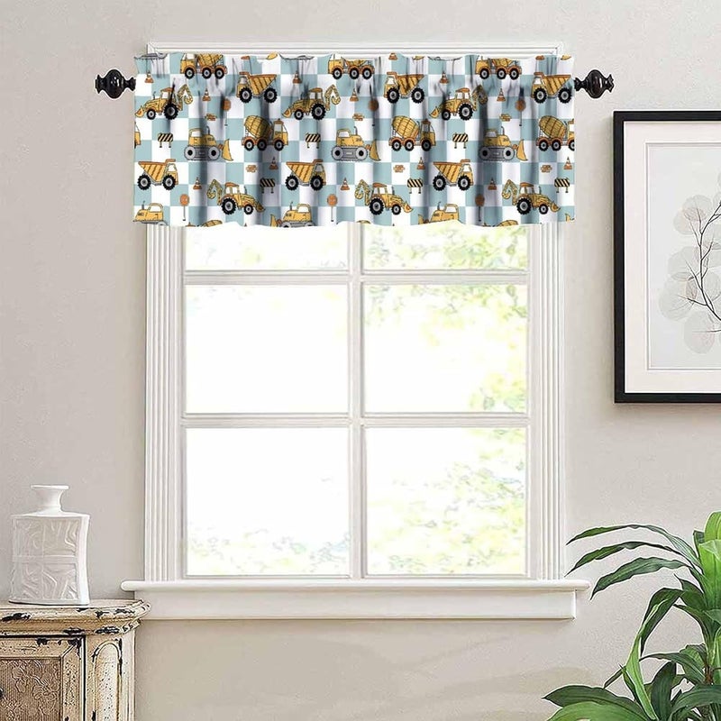 YSWOW Kids Cartoon Car Valance Construction Tractor Trucks Excavator Art Printed Valance for Children Nursery Classroom Playroom Decor W54xL18in Fabric 1 Panel - Image 2